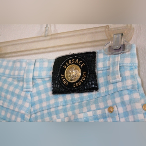 💙 Vintage Versace '90s Plaid High Waist Prairie Shorts - Picture 13 of 16